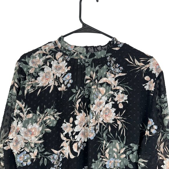 Daniel Rainn Black Floral Long-Sleeve V-Neck Tunic Blouse Women Size XL Pullover - Picture 11 of 15